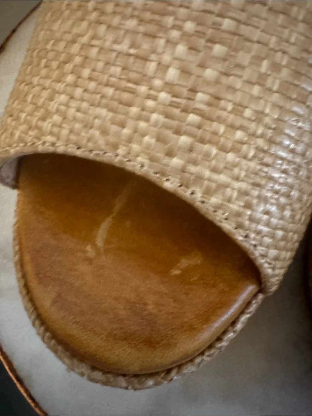 Chocolat Blu Tan Woven Slide Wedge Mules